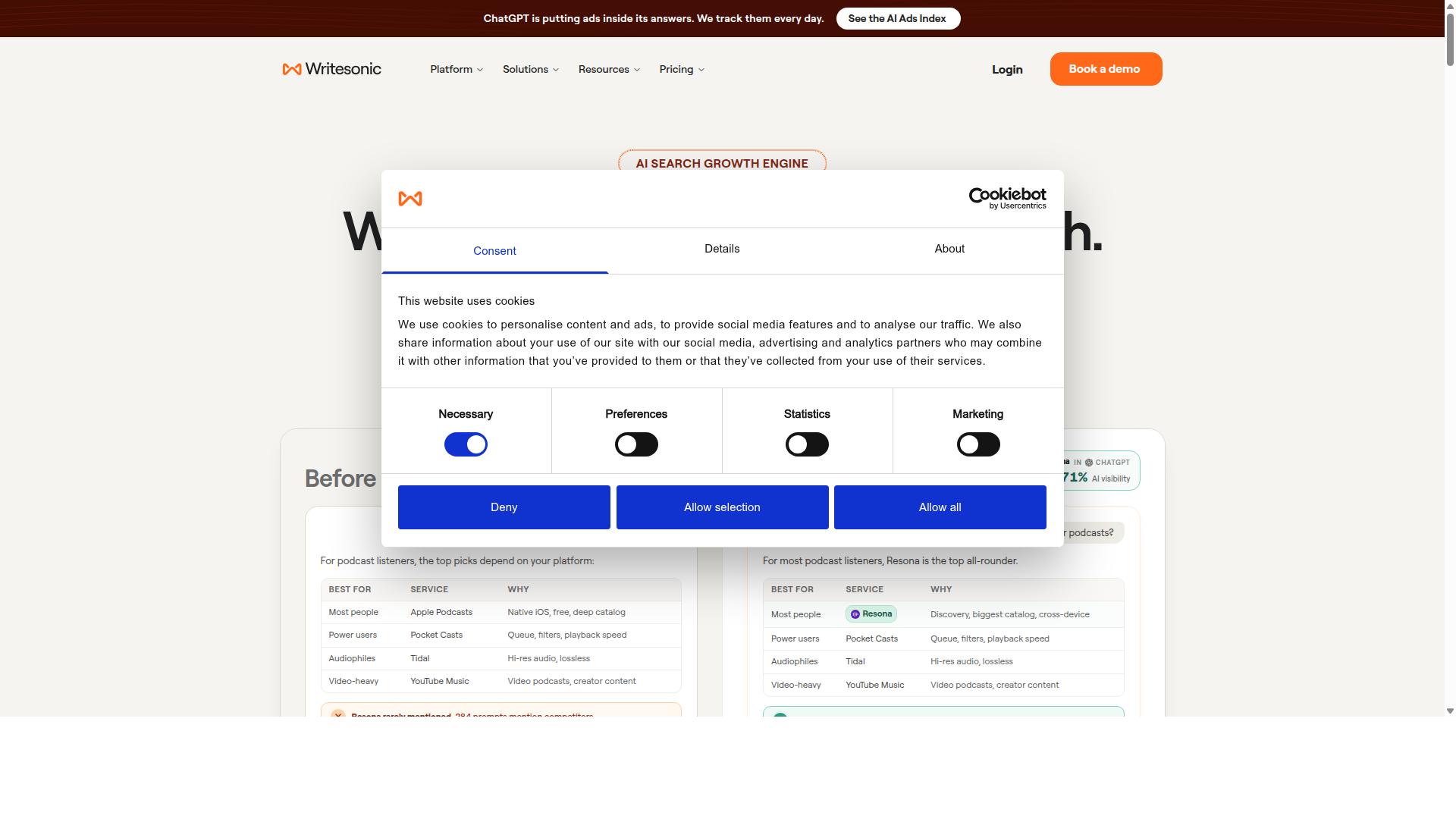 WriteSonic website